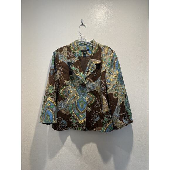 SILKLAND XL One Button Blazer Paisley Print 3/4 Sleeve 100% Silk Artsy Lined - Picture 1 of 8